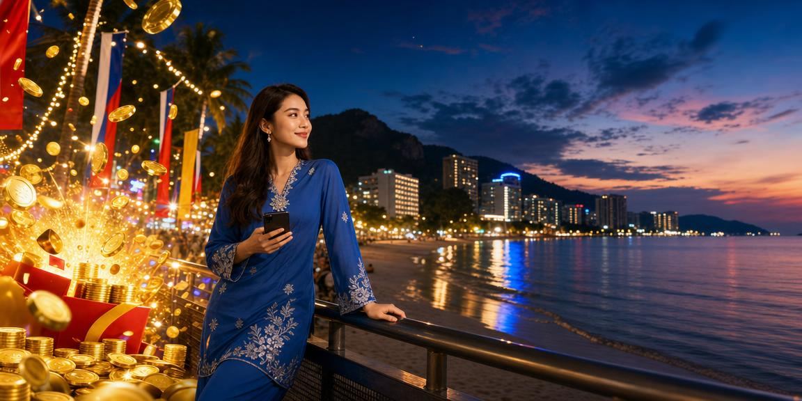 Pengguna Malaysia dalam pakaian tradisional menggunakan platform pertaruhan dan slot 79100 di Pulau Pinang